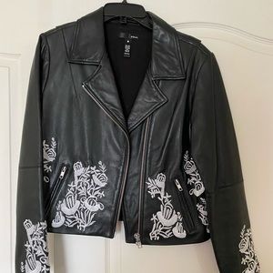 Aqua Embroidered Leather Jacket